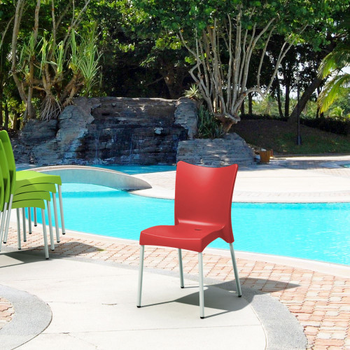 High Curved Back Outdoor Patio Dining Chair - 32.5" - Red - IMAGE 1