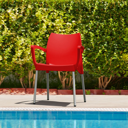 Curved Backrest Outdoor Patio Dining Arm Chair - 31.5" - Red - IMAGE 1