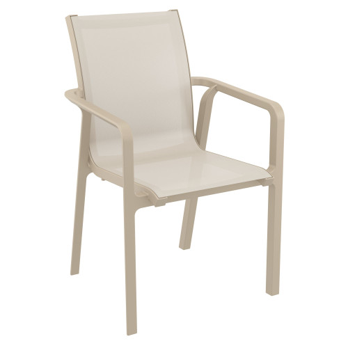 35.5" Taupe Brown Resin Sling Outdoor Dining Arm Chair - IMAGE 1