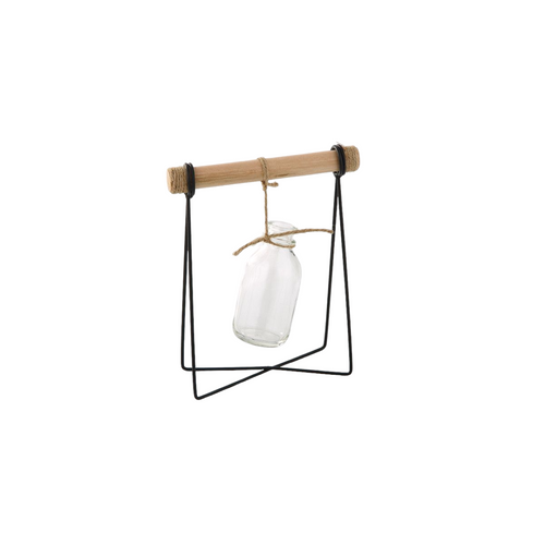 Set of 2 Clear and Black Hanging Glass Bottle with Stand Tabletop Decor 8.5" - IMAGE 1