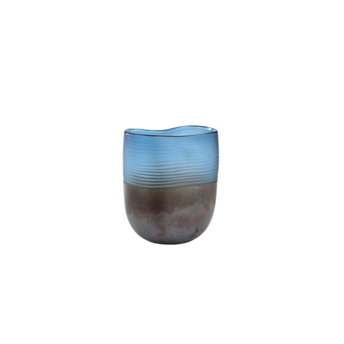 8" Blue and Brown Contemporary Striped Glass Vase - IMAGE 1
