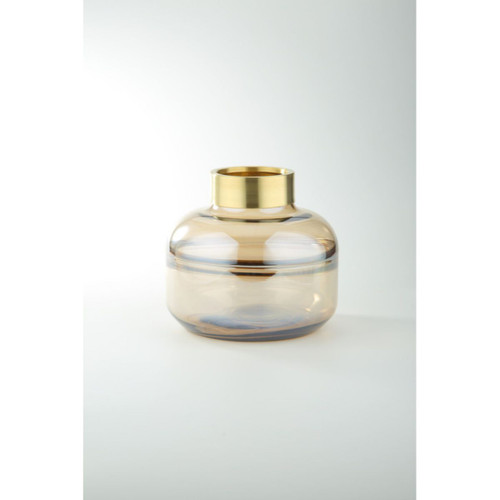 8.5" Gold and Brown Glass Oval Decorative Vase - IMAGE 1