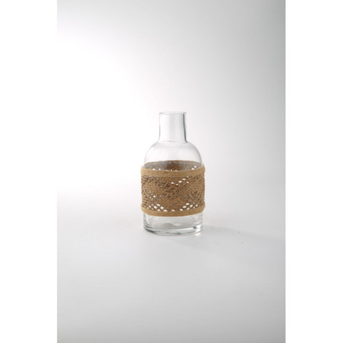 Hand-Blown Glass Bottle Vase - 8" - Clear and Brown - IMAGE 1