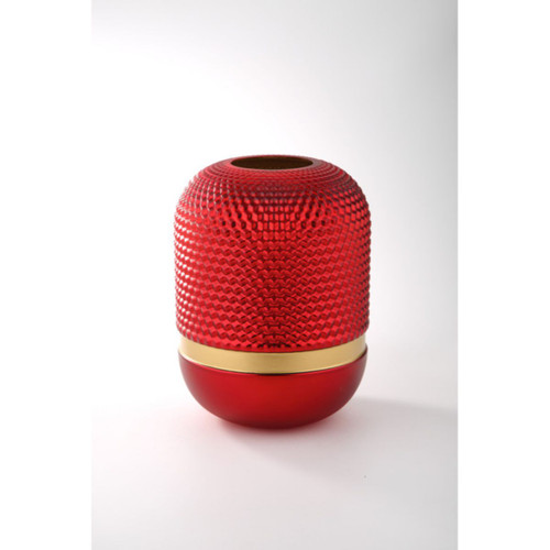 11" Red Oval Glass Decorative Flower Vase - IMAGE 1