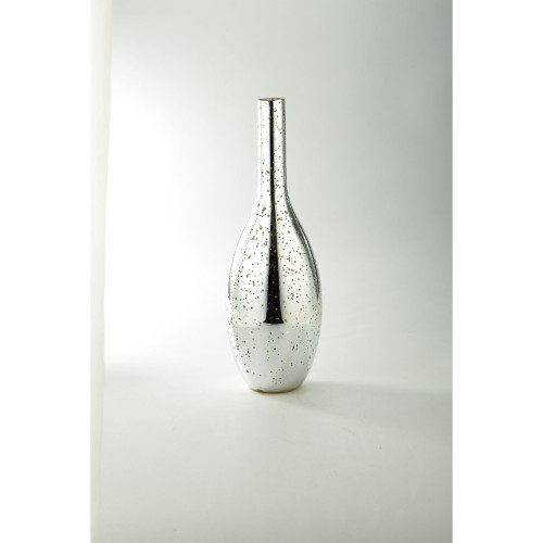 15.5" Metallic Silver Champagne Bottle Shape Glass Bud Vase - IMAGE 1