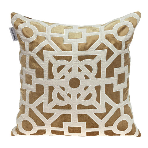 18" Gold and Beige Square Transitional Throw Pillow - IMAGE 1