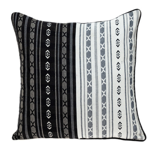 20" White and Black Geometric Patterned Throw Pillow - IMAGE 1