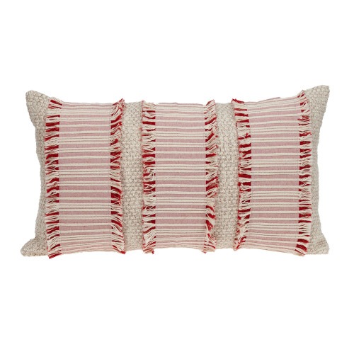 24" Beige and Red Woven Transitional Throw Pillow - IMAGE 1