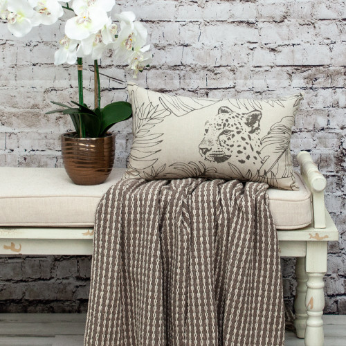 Jaguar Stitch Cotton Throw Pillow - 20" - Beige - IMAGE 1