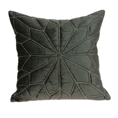 20" Gray Flower Beaded Quilted Cotton Square Throw Pillow - IMAGE 1