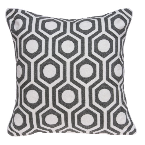 Geometric Hexagonal Pattern Cotton Throw Pillow - 20" - Gray and White - IMAGE 1