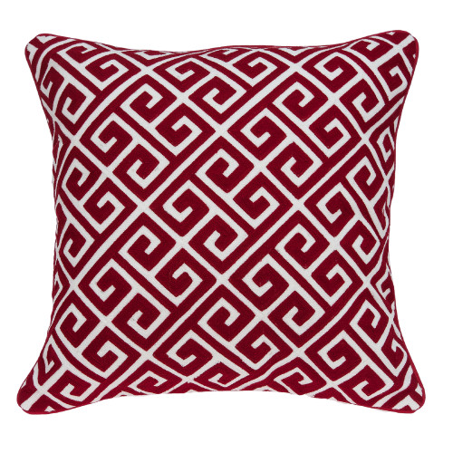 20" Red and White Greek Key Throw Pillow - IMAGE 1