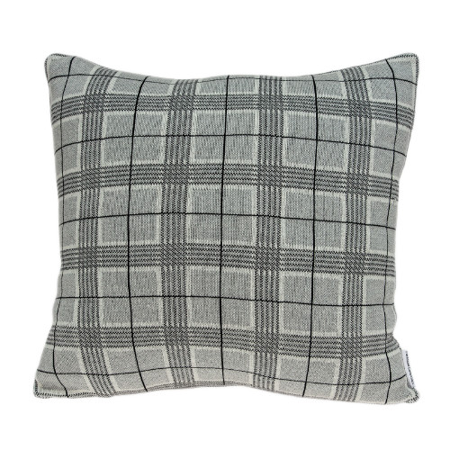 20” Charcoal Gray and Black Knitted Plaid Square Throw Pillow - IMAGE 1