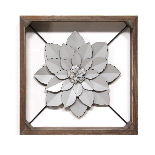 15.75" Grey Framed Metal flower Wall Design - IMAGE 1