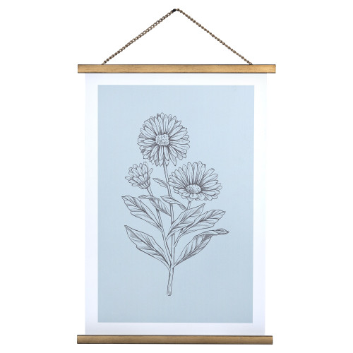 20" Blue Modern Floral Print Hanger Frame Wall Art - IMAGE 1