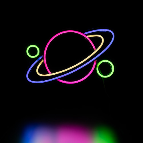 LED Ringed Planet Neon Lighted Wall Art - 16" - IMAGE 1