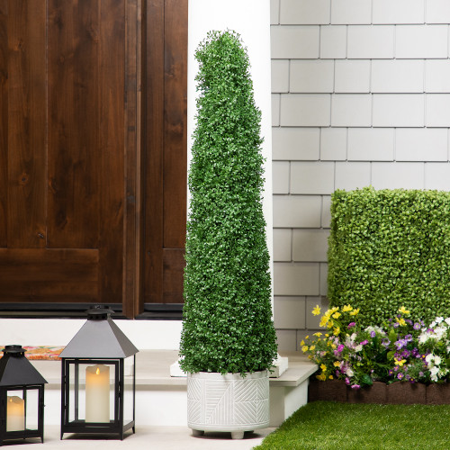Boxwood Cone Topiary Artificial Tree in Pot - 4' - IMAGE 1