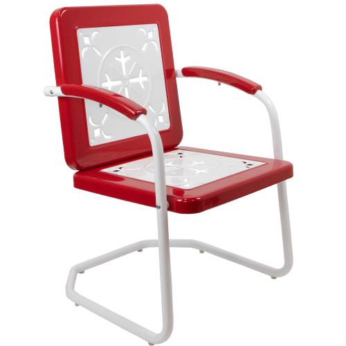 35" Square Outdoor Retro Tulip Steel Armchair, Red and White - IMAGE 1