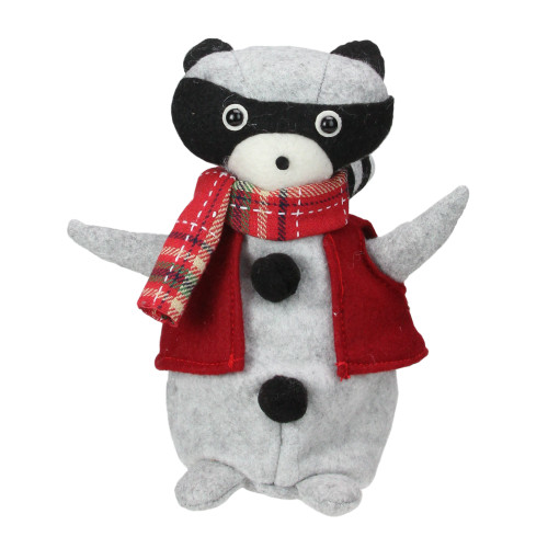 7" Animated Gray and Flannel Raccoon Tabletop Christmas Decoration - IMAGE 1