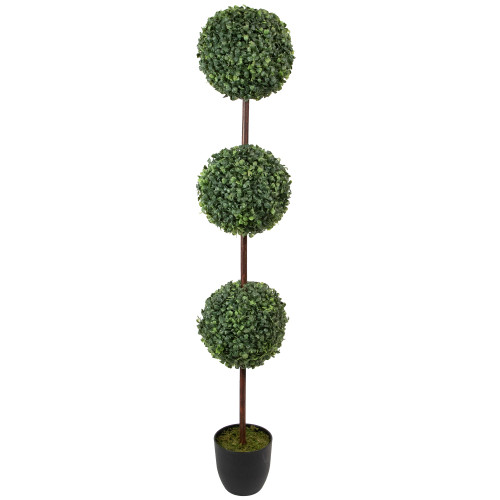 4' Artificial Two-Tone Boxwood Triple Ball Topiary Tree with Round Pot, Unlit - IMAGE 1