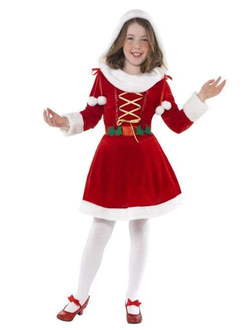 48" Red and White Little Miss Santa Girl Child Christmas Costume - Large - IMAGE 1