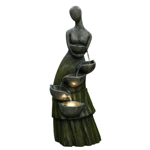 39" Lighted Modern Faceless Woman Tiered Outdoor Garden Water Fountain - IMAGE 1