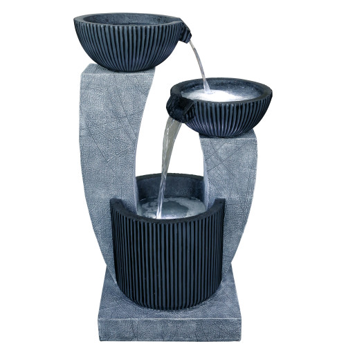 32" Lighted Blue Modern Tiered Outdoor Garden Water Fountain - IMAGE 1