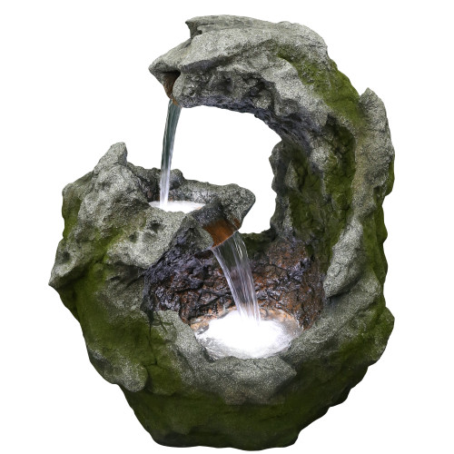32" Lighted Rock Waterfall Outdoor Garden Water Fountain - IMAGE 1