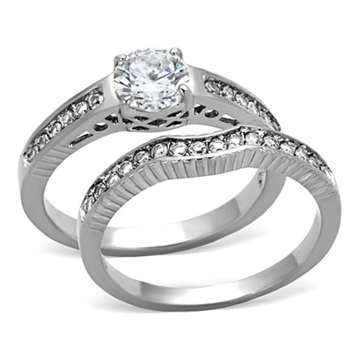 Stainless Steel Women's Wedding Ring with Round Cubic Zirconia - Size 8 - IMAGE 1