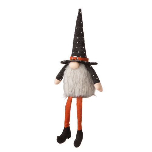 20" Black and Orange Halloween Gnome Sitter Decor - IMAGE 1