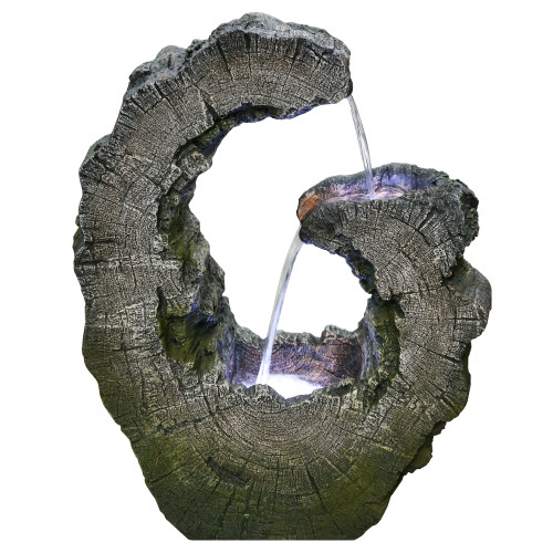 26" Lighted Tree Trunk Waterfall Outdoor Garden Water Fountain - IMAGE 1