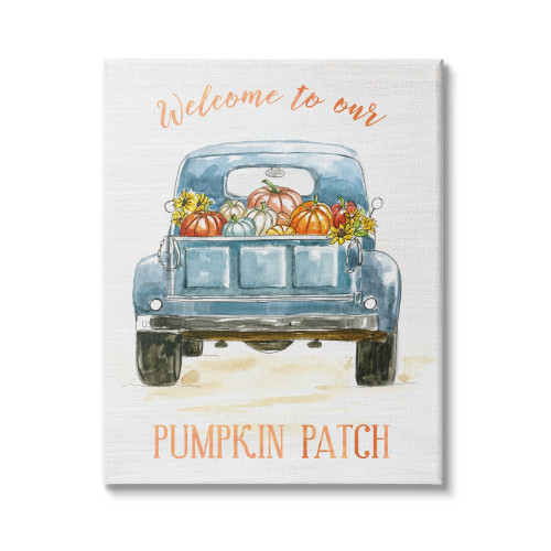 Truck ‘Welcome to Our Pumpkin Patch’ Fall Harvest Stretched Canvas Wall Art, 16" x 20" - IMAGE 1