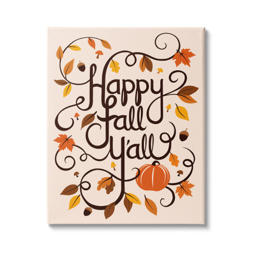 Foliage Typography Acorns ‘Happy Fall Y’All’ Stretched Canvas Wall Art, 30" x 40" - IMAGE 1