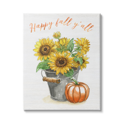 Sunflower and Pumpkin ‘Happy Fall Y’All’ Stretched Canvas Wall Art, 36" x 48" - IMAGE 1
