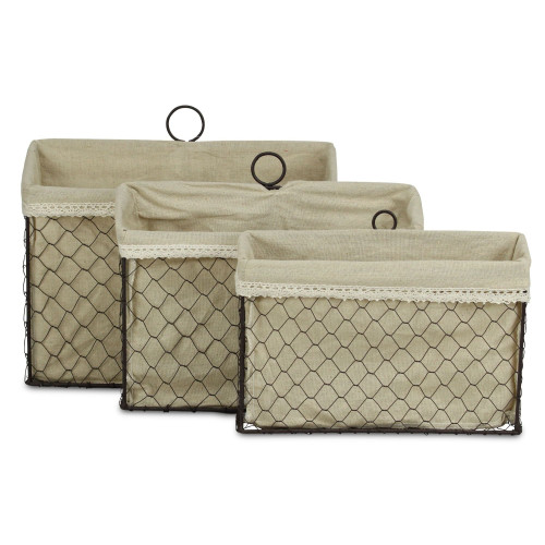 Set of 3 Beige and Black Rectangular Basket Organizers 12.5" - IMAGE 1