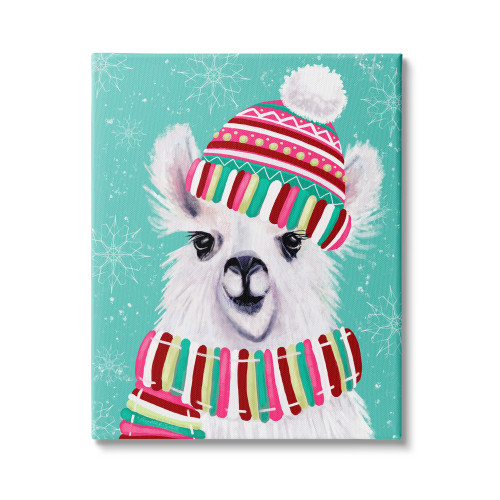 Snowy Weather Llama Wearing Scarf and Hat Stretched Canvas Wall Art, 24" x 30" - IMAGE 1