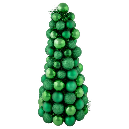 3-Finish Shatterproof Ball Christmas Tree with Tinsel - 15.75" - Green - IMAGE 1