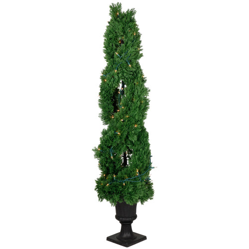 4.5' PreLit Artificial Cedar Double Spiral Topiary Tree in Urn Style