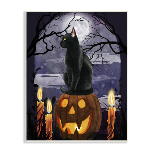 Full Moon Halloween Night Black Cat Jack-O-Lantern Wall Sign, 13" x 19" - IMAGE 1