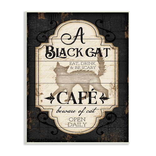 Black Cat Café Vintage Style Halloween Wall Sign, 10" x 15" - IMAGE 1