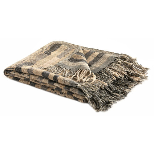 Beige, Gray, and Black Geometric Patterned Rectangular Wool Throw 51" x 59" - IMAGE 1