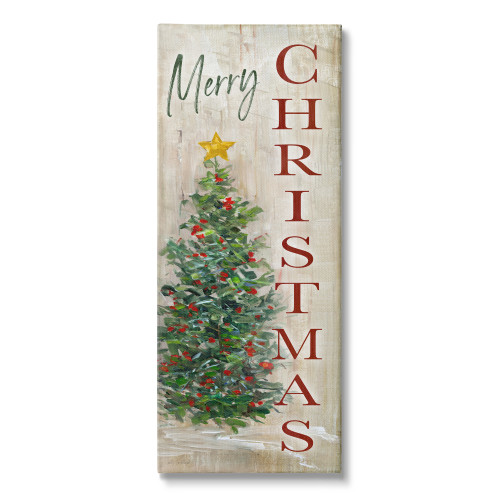 Greetings "Merry Christmas" Tree Stretched Canvas Wall Art, 10" x 14" - IMAGE 1