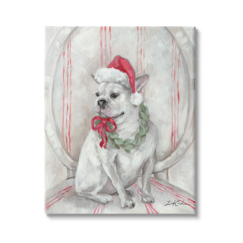 French Bulldog Wearing Santa Claus Hat Stretched Canvas Wall Art, 36" x 48" - IMAGE 1