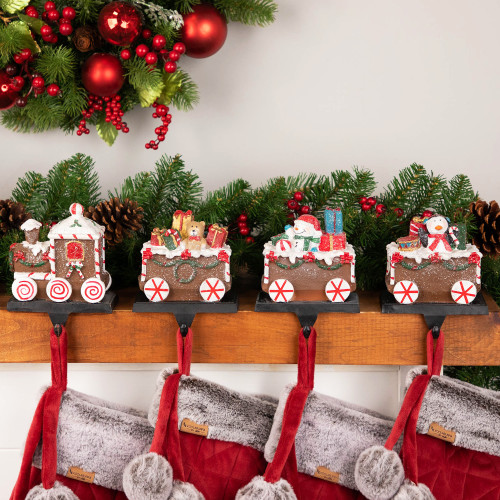 Set of 4 Gingerbread Train Christmas Stocking Holders 4.75" - IMAGE 1