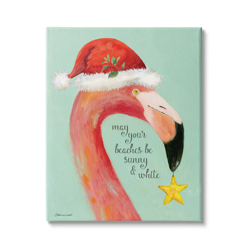 Flamingo “Beaches Sunny and White” Christmas Stretched Canvas Wall Art, 16" x 20” - IMAGE 1