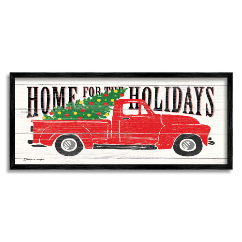 Vintage Truck “Home for the Holidays” Christmas Black Framed Wall Art, 10" x 24" - IMAGE 1