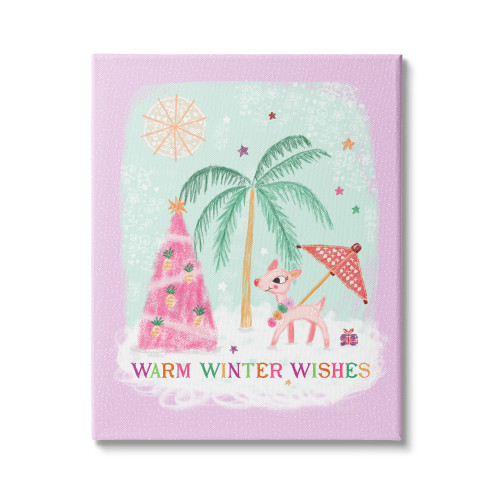 Tropical Beach Christmas Reindeer "Warm Winter Wishes" Canvas Wall Art, 36" x 48" - IMAGE 1