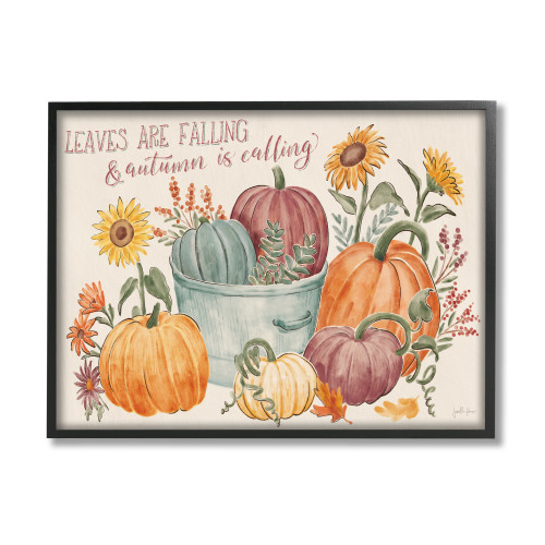 "Leaves are Falling and Autumn is Calling" Black Framed Fall Harvest Wall Art, 16" x 20" - IMAGE 1