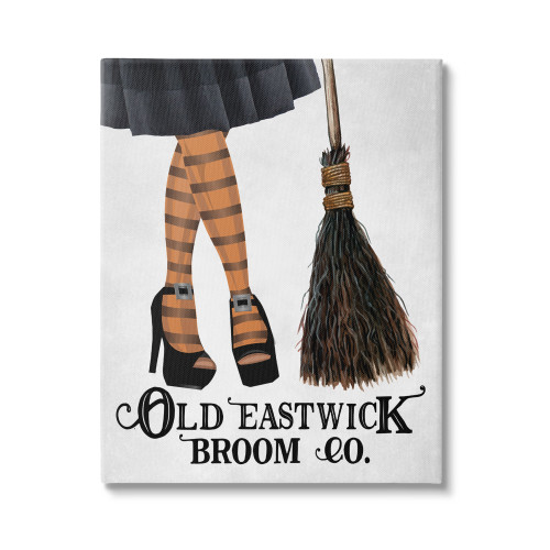Witch Striped Stockings "Old Eastwick Broom Co." Halloween Canvas Wall Art, 24" x 30” - IMAGE 1