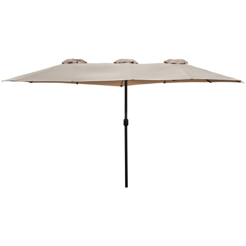 15' Outdoor Patio Market Umbrella with Hand Crank, Beige - IMAGE 1